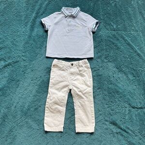 Jacadi Baby Boy Polo Shirt Denim Pants Set 18 Months Blue White Preppy Old Money